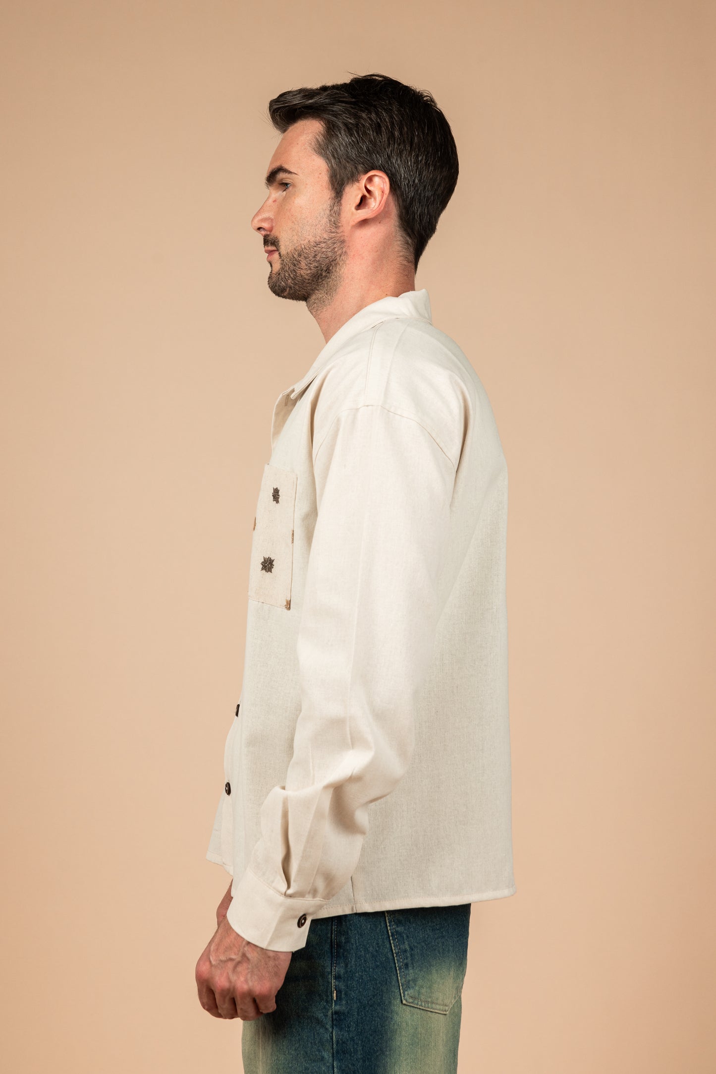 Boxy Fit Linen Shirt - Beige