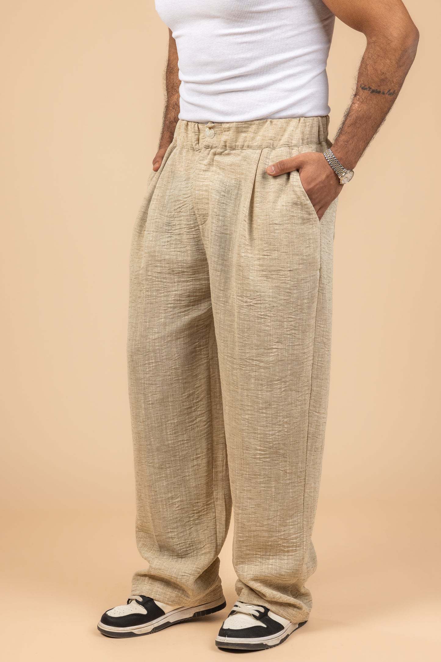 Tailored Linen Pants - Beige