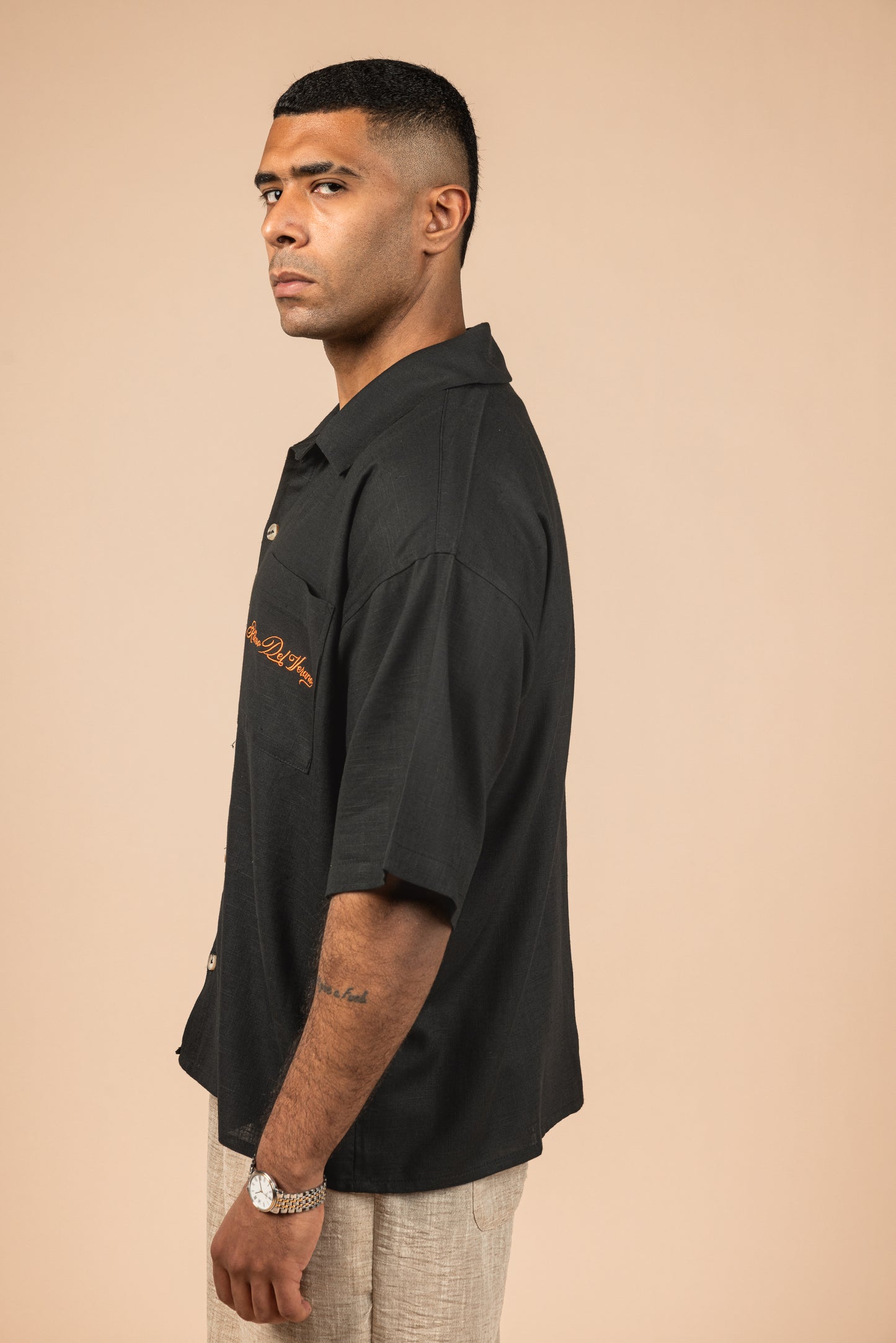 RDV Boxy Fit Linen Shirt - Black
