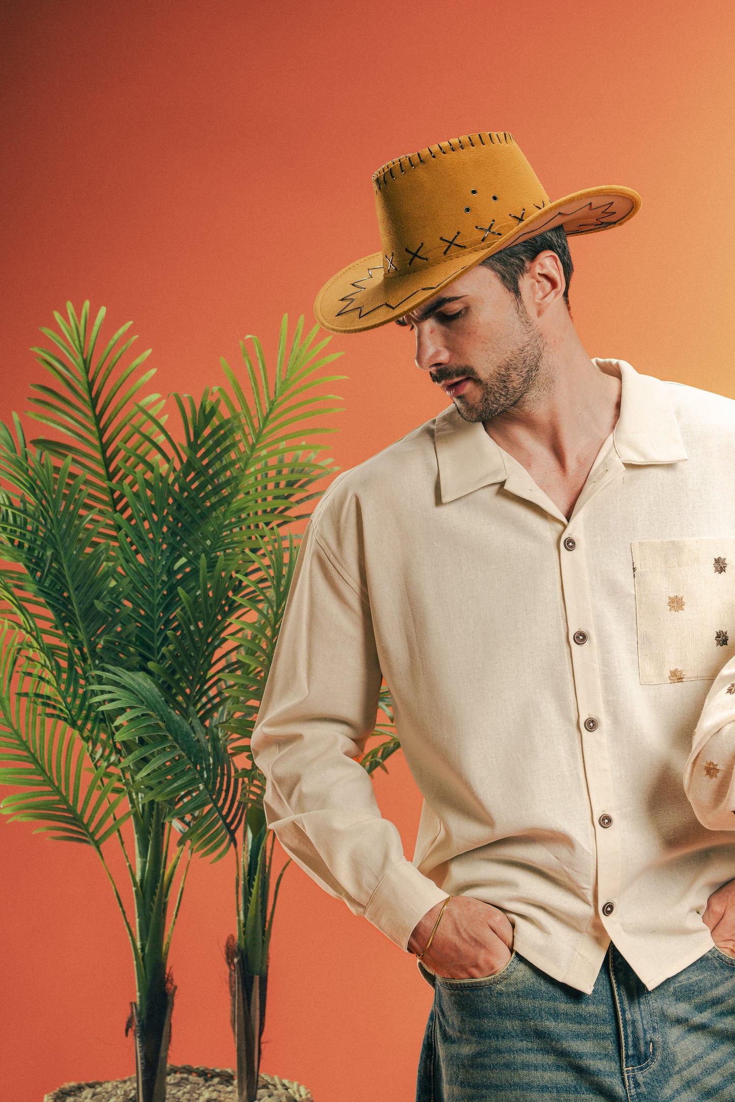 Boxy Fit Linen Shirt - Beige