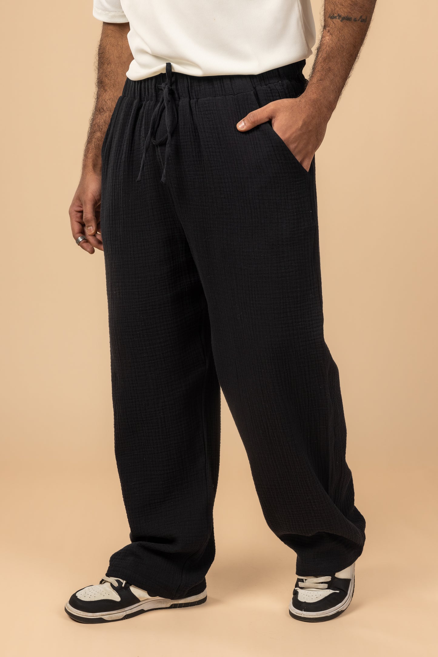 Wide Leg Baby Cotton Pants - Black