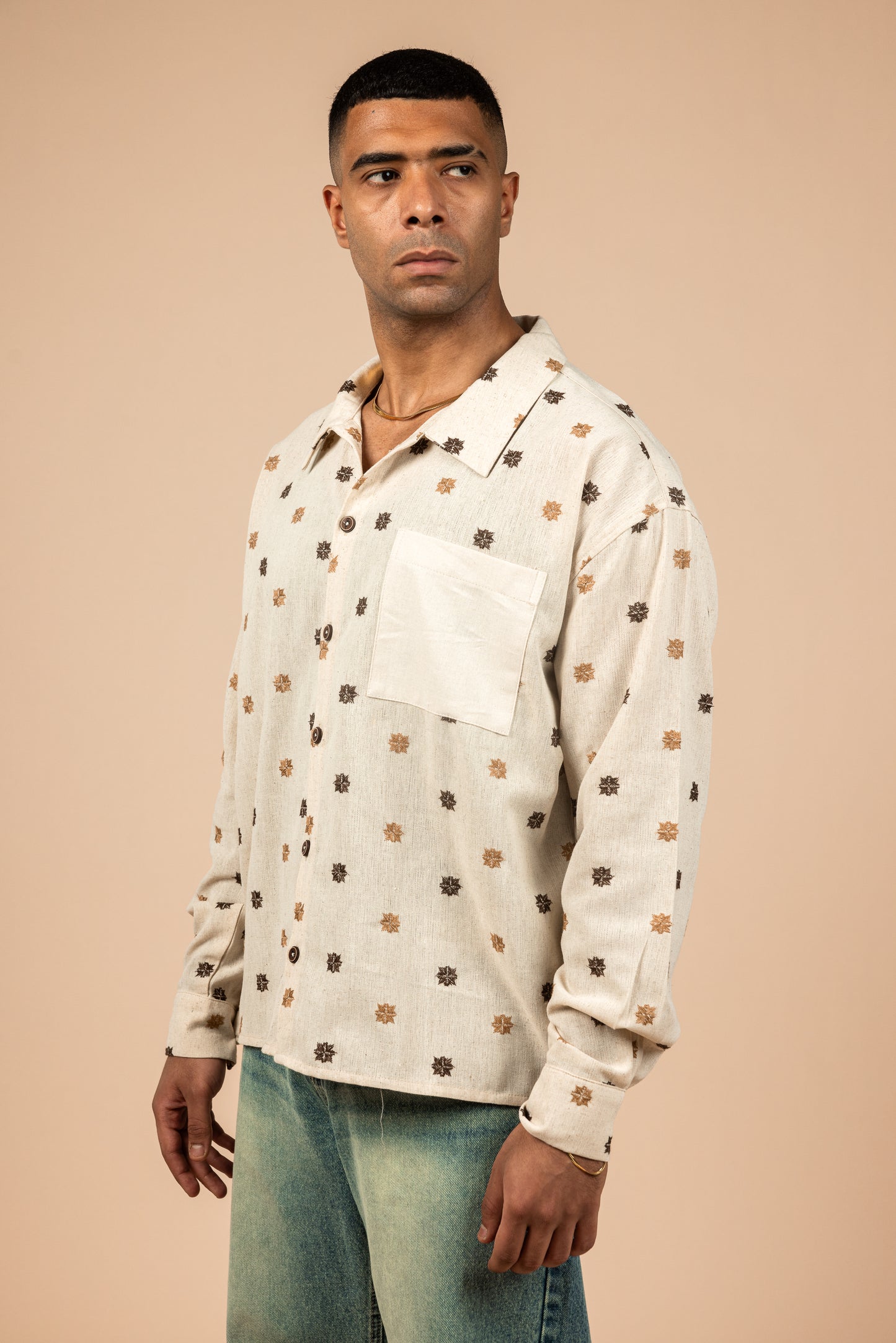Embroidered Boxy Fit Linen Shirt