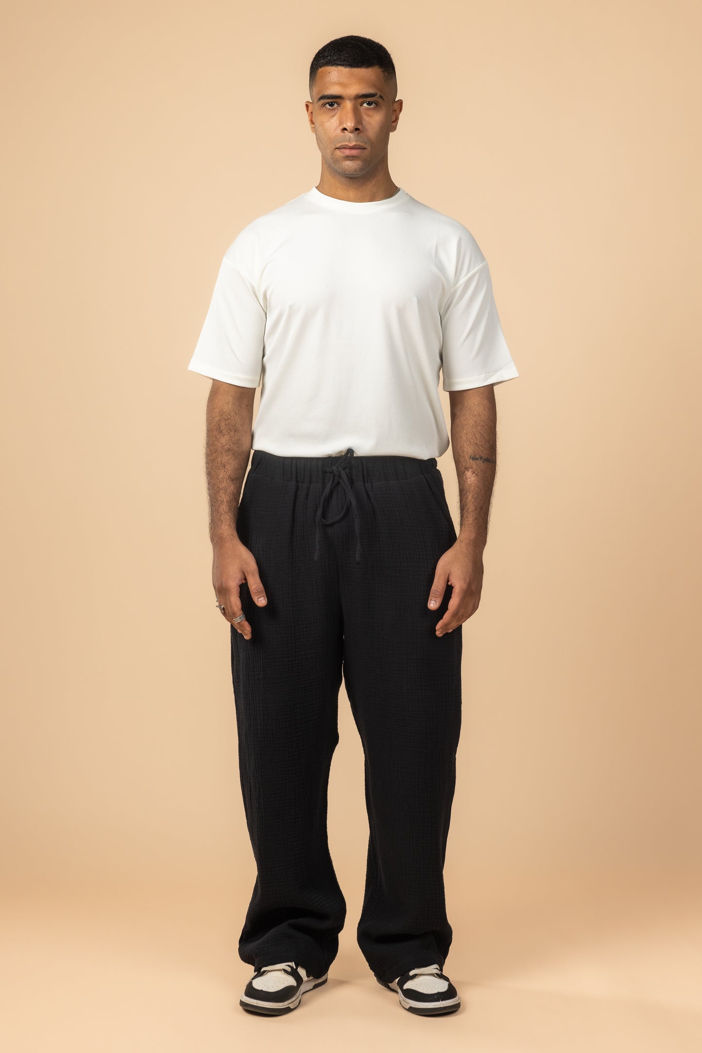 Wide Leg Baby Cotton Pants - Black