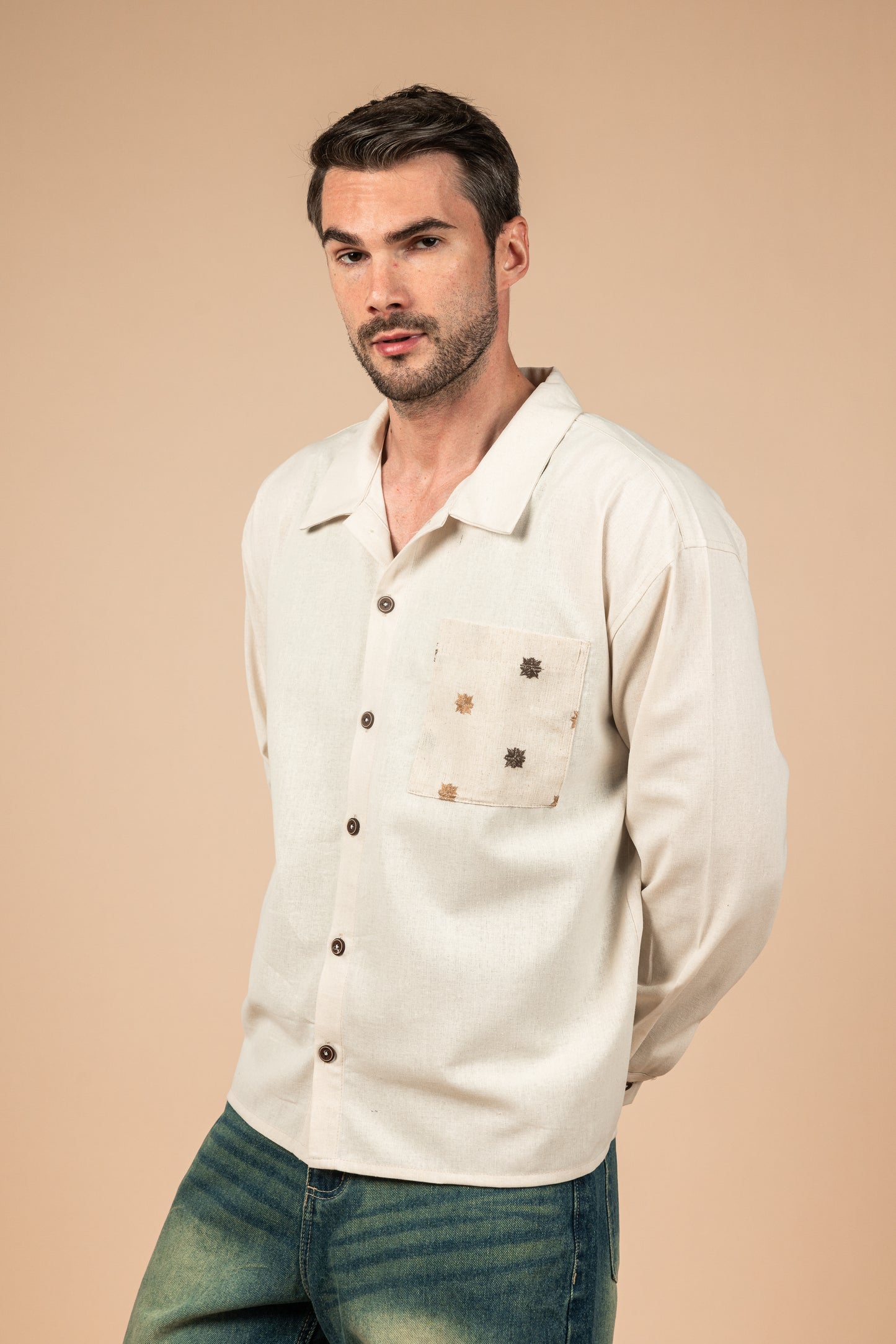 Boxy Fit Linen Shirt - Beige