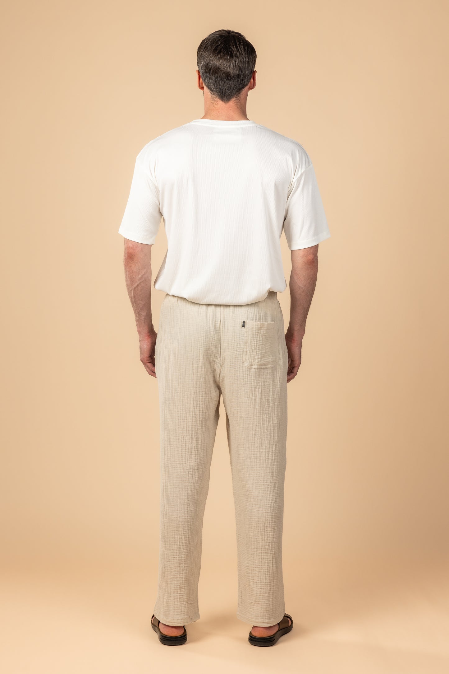 Wide Leg Baby Cotton Pants - Beige