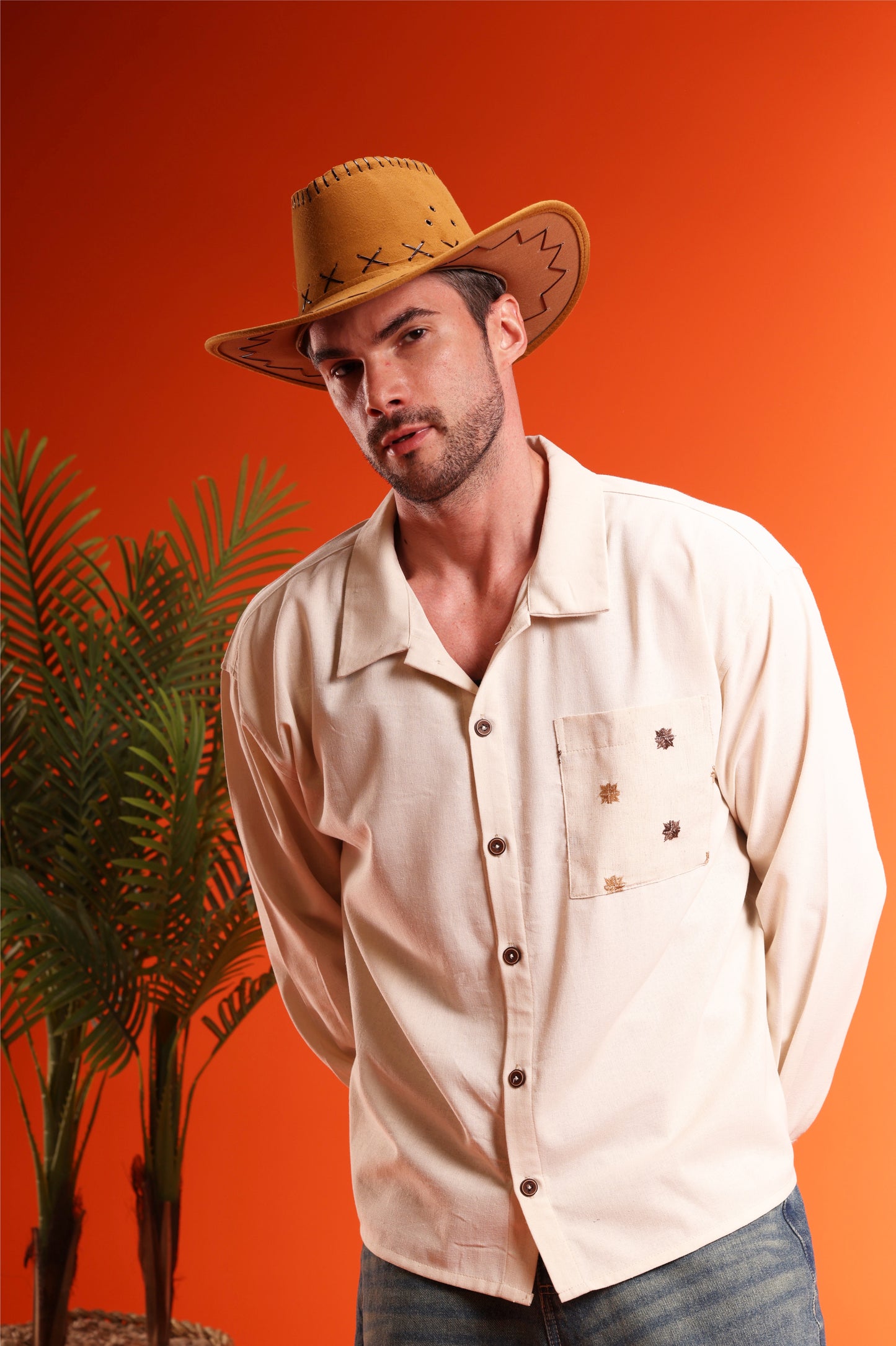 Boxy Fit Linen Shirt - Beige