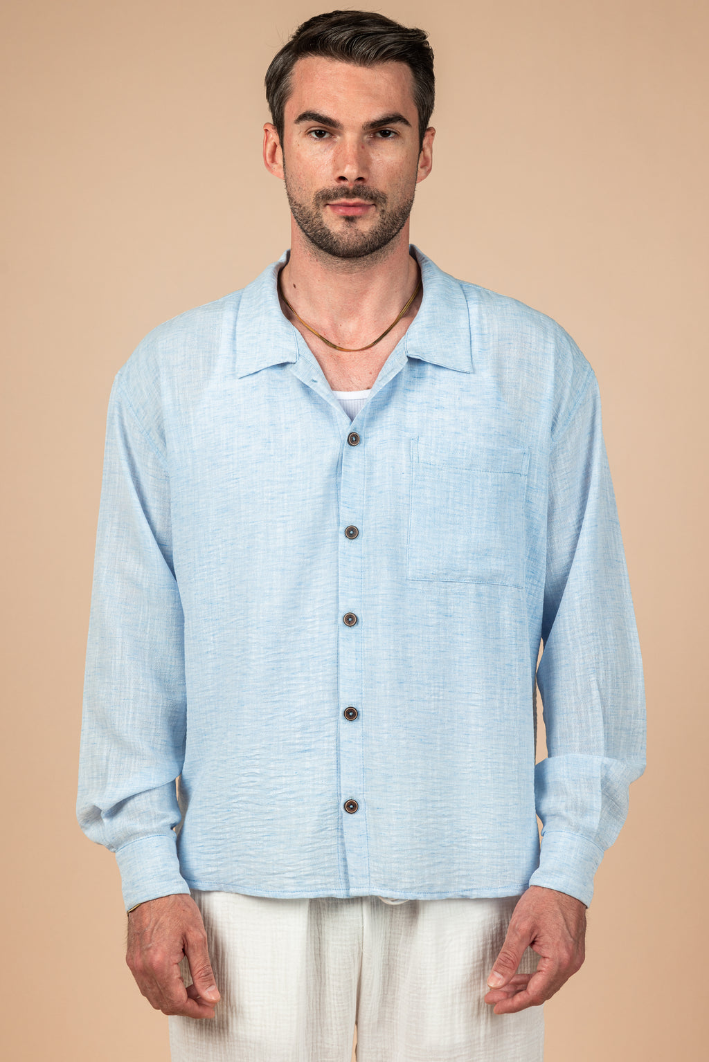 Long Sleeve Sky Blue Linen Shirt