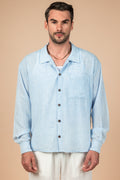 Long Sleeve Sky Blue Linen Shirt