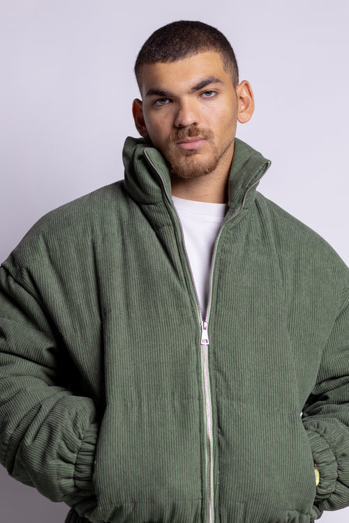 Cropped Corduroy Puffer Jacket - Green
