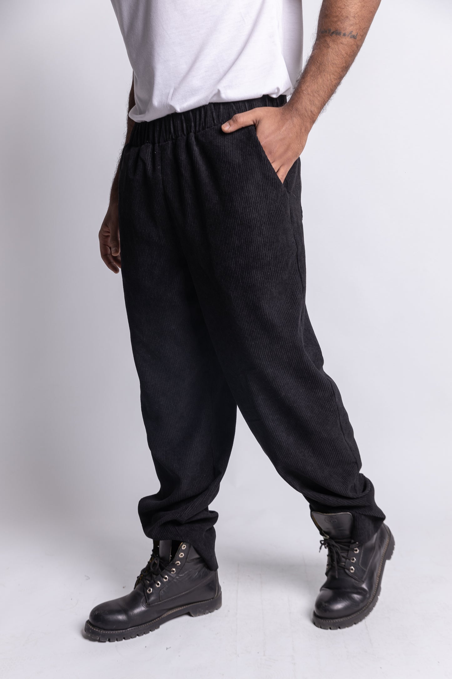 Wide Leg Corduroy Pants - Black