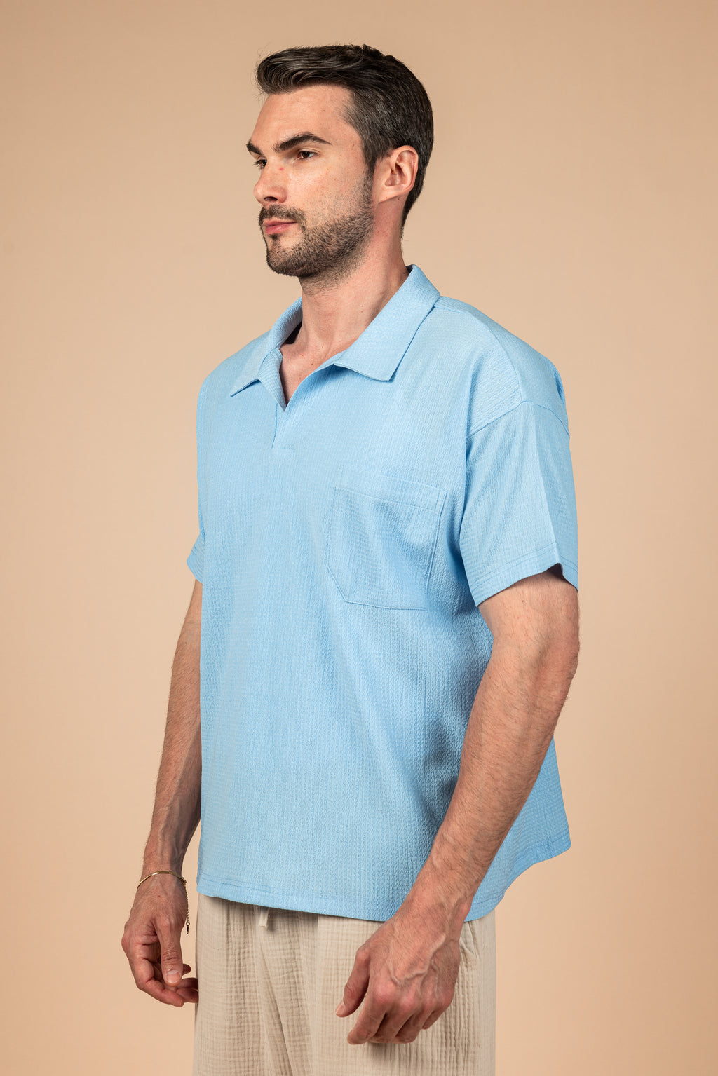 Textured Polo Shirt - Sky Blue