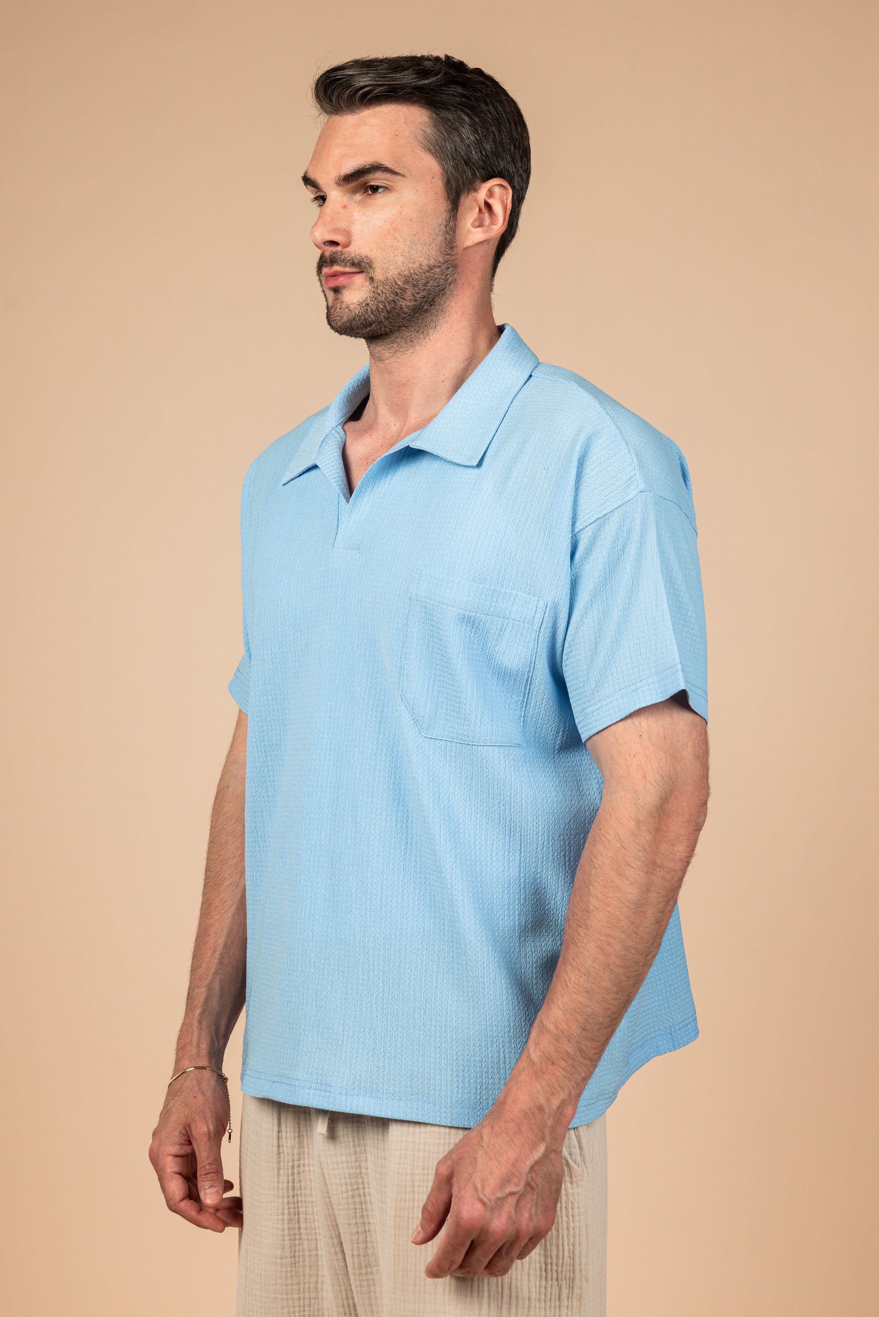 Textured Polo Shirt - Sky Blue