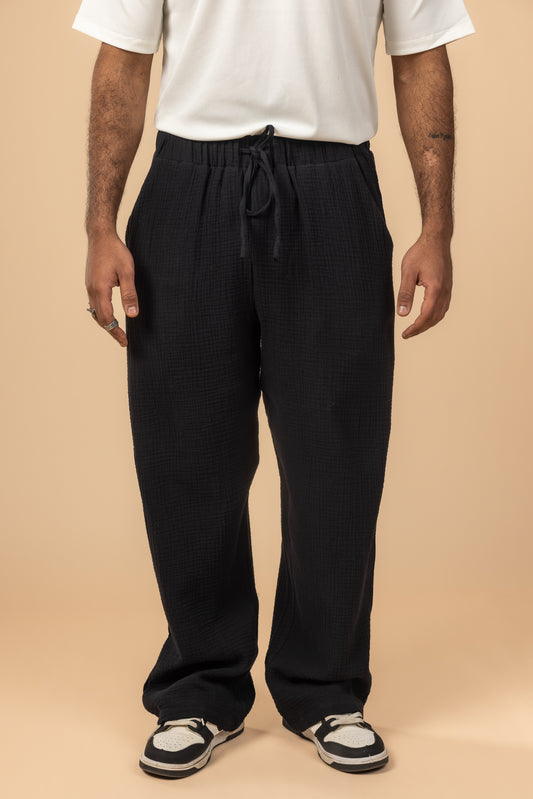 Wide Leg Baby Cotton Pants - Black