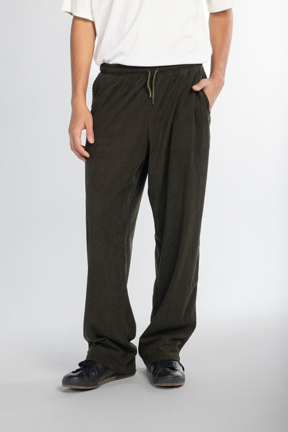OLIVE GREEN WIDE LEG CORDUROY PANTS
