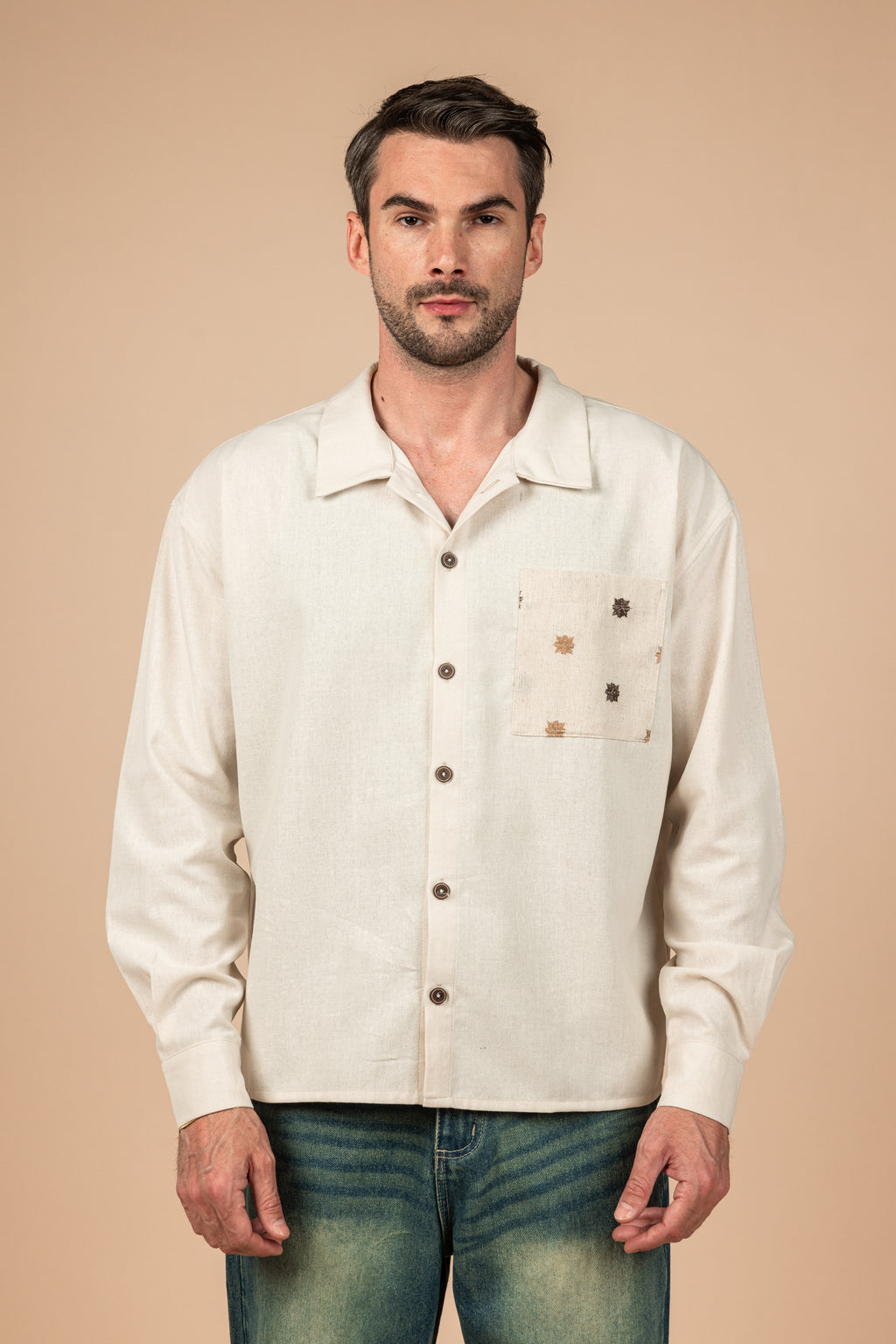Beige Long Sleeve Linen Shirt