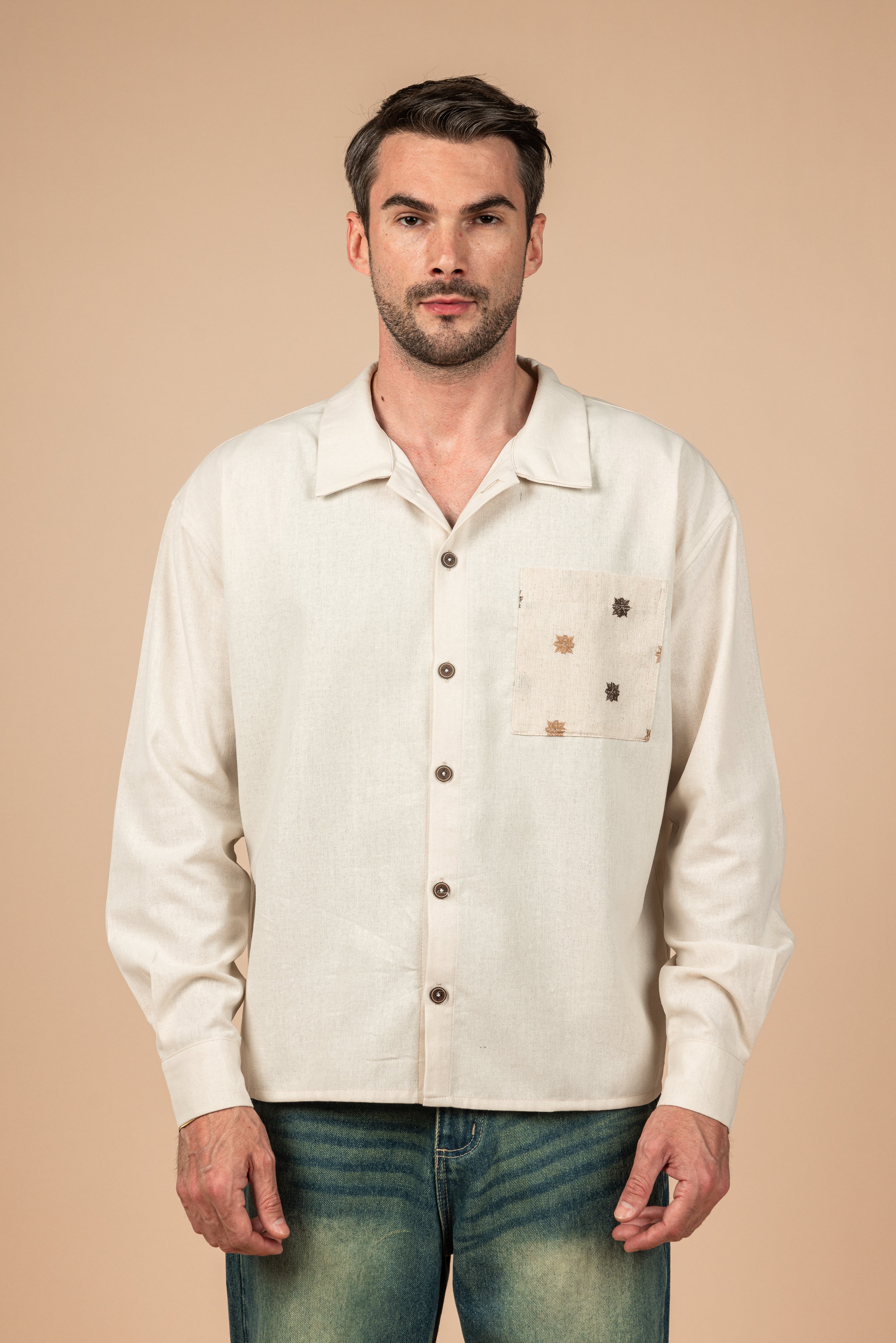 Beige Long Sleeve Linen Shirt
