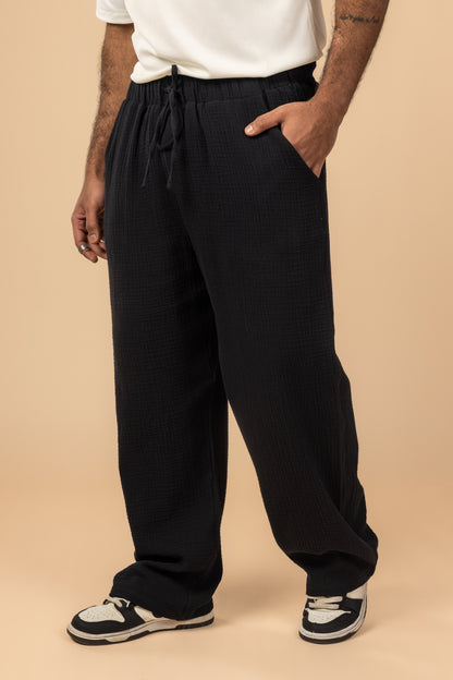 Wide Leg Baby Cotton Pants - Black