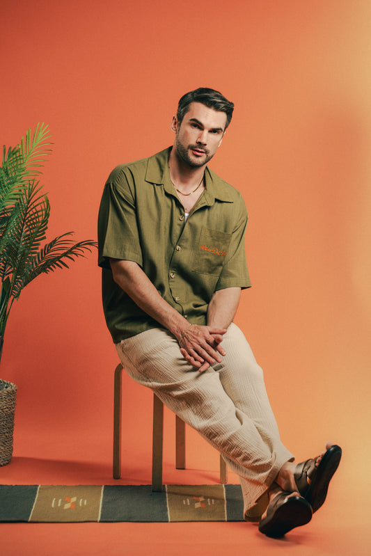RDV Boxy Fit Linen Shirt - Olive Green