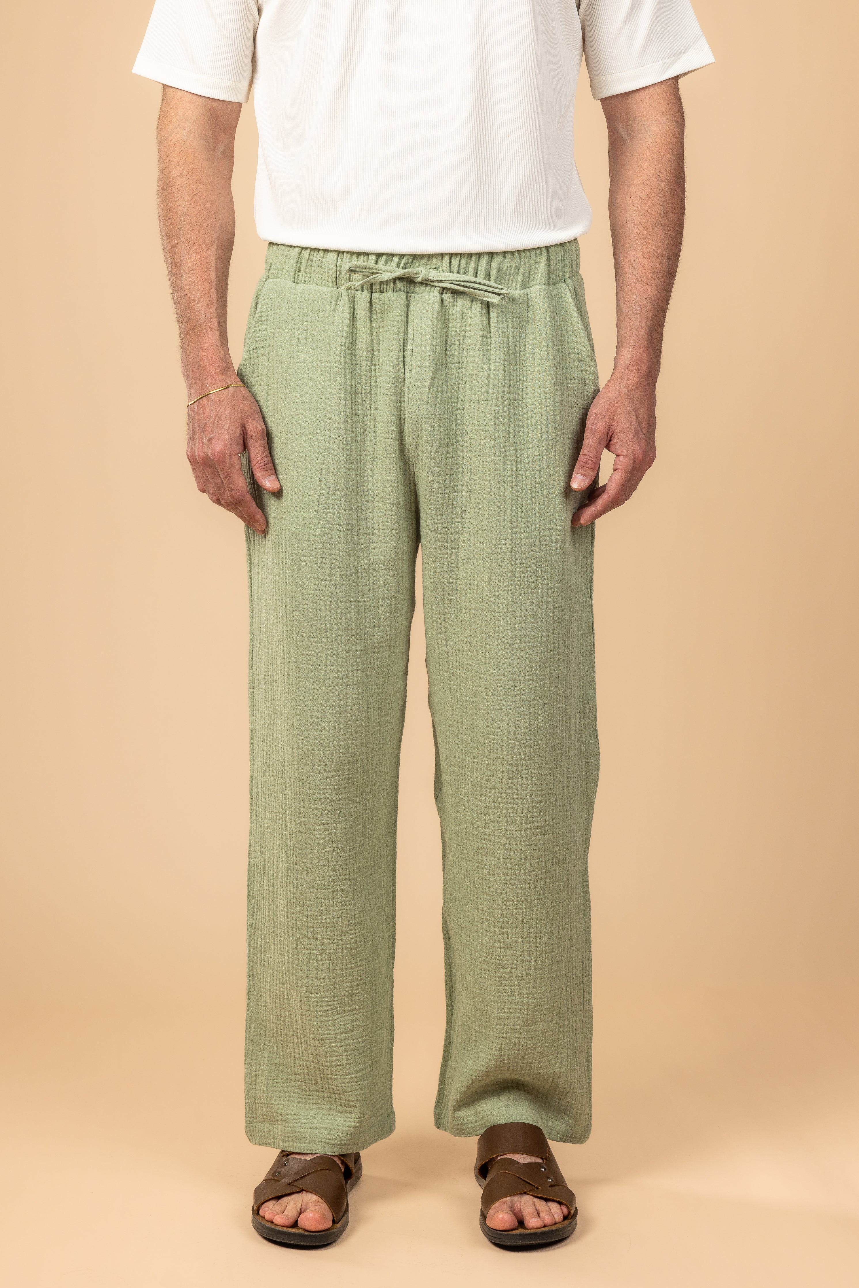 Wide Leg Baby Cotton Pants - Mint Green