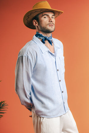 Sky Blue Boxy Fit Linen Shirt