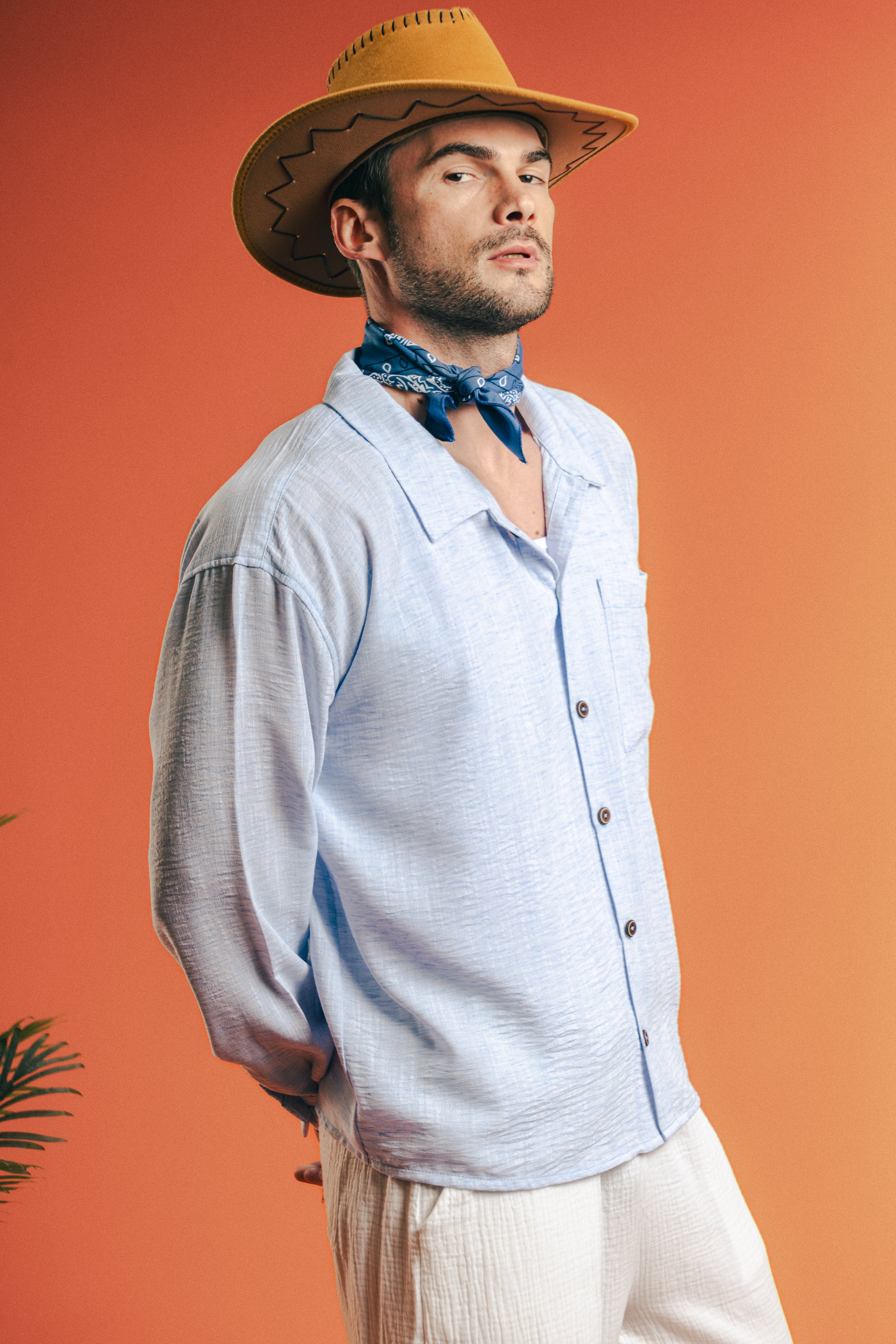 Long Sleeve Sky Blue Linen Shirt