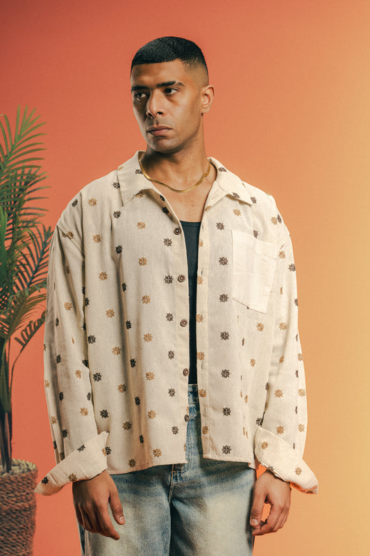 Embroidered Boxy Fit Linen Shirt