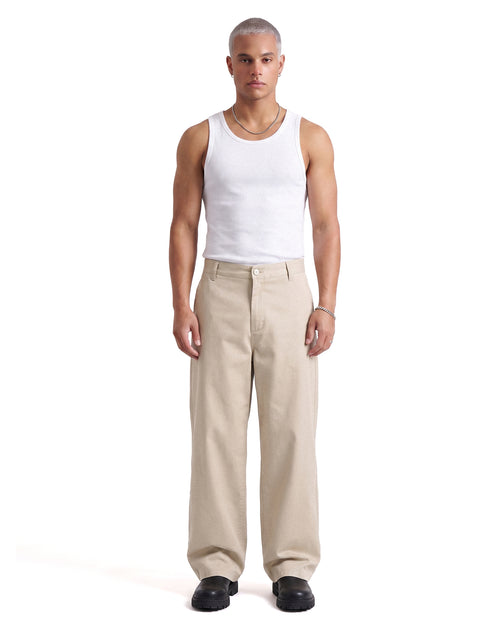 BEIGE WIDE LEG CHINO PANTS