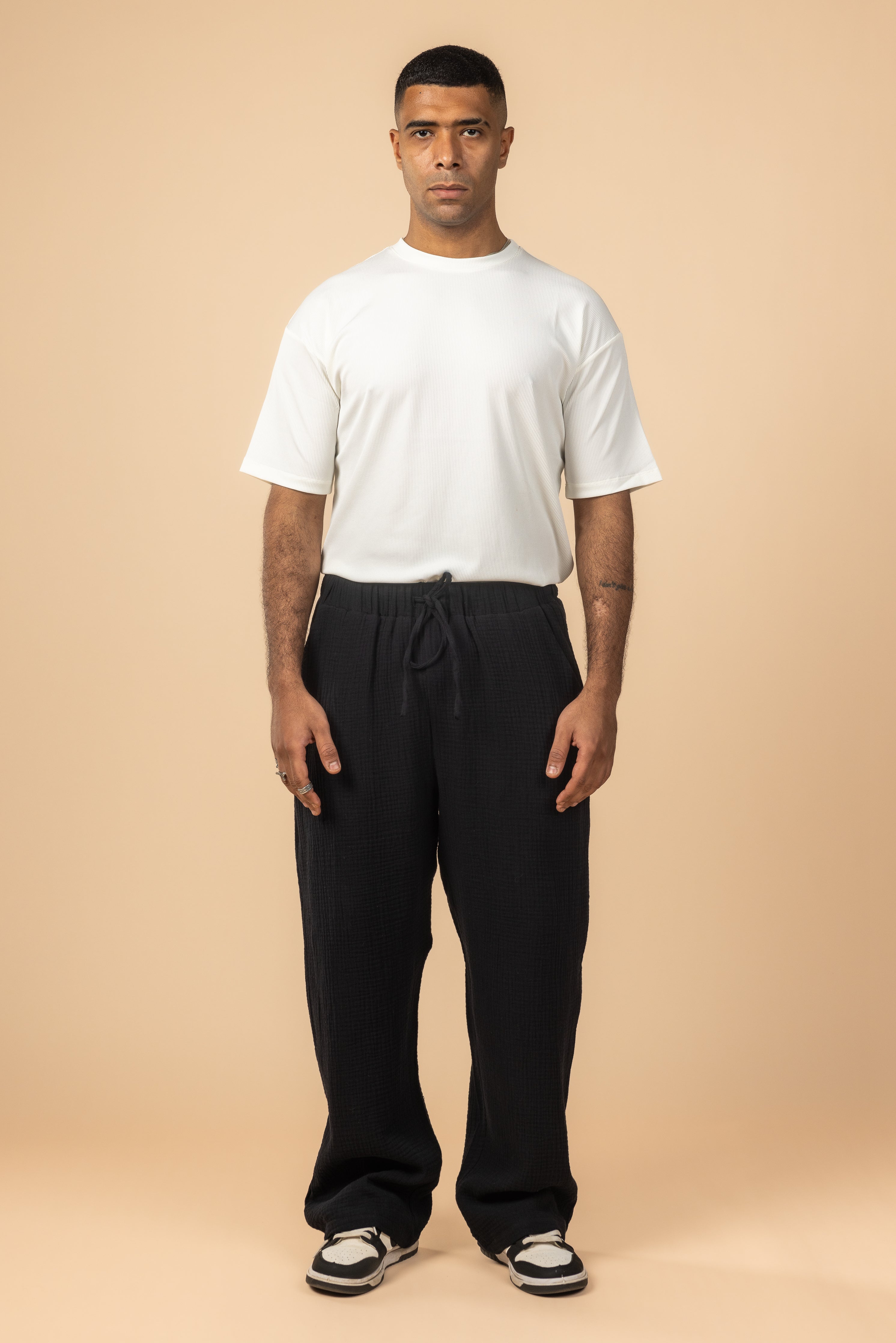 Wide Leg Baby Cotton Pants - Black