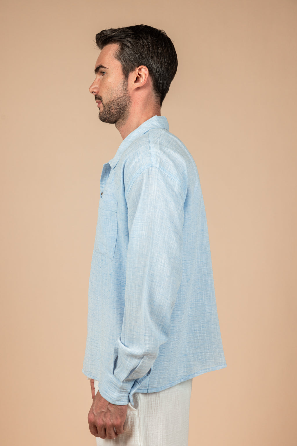 Long Sleeve Sky Blue Linen Shirt