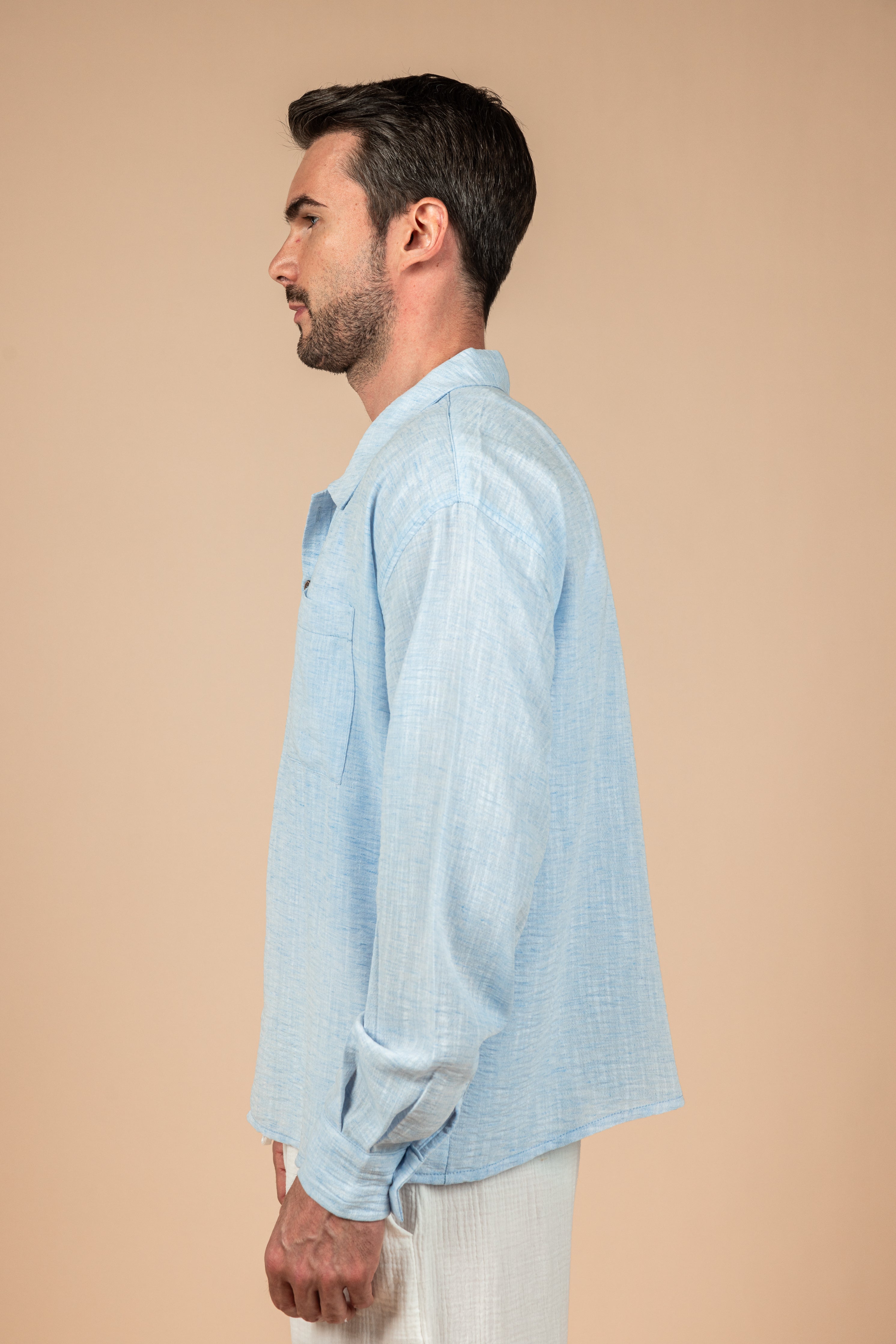 Long Sleeve Sky Blue Linen Shirt