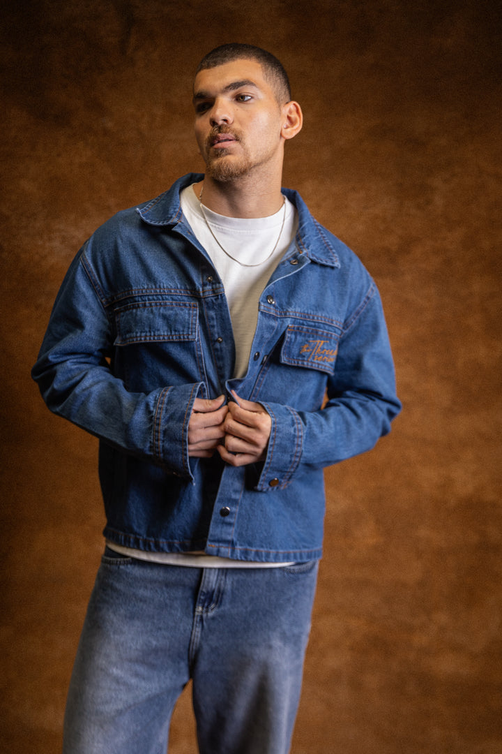 Cropped Denim Jacket - Blue