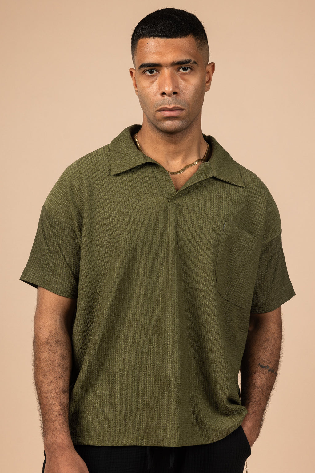 Textured Polo Shirt - Olive Green