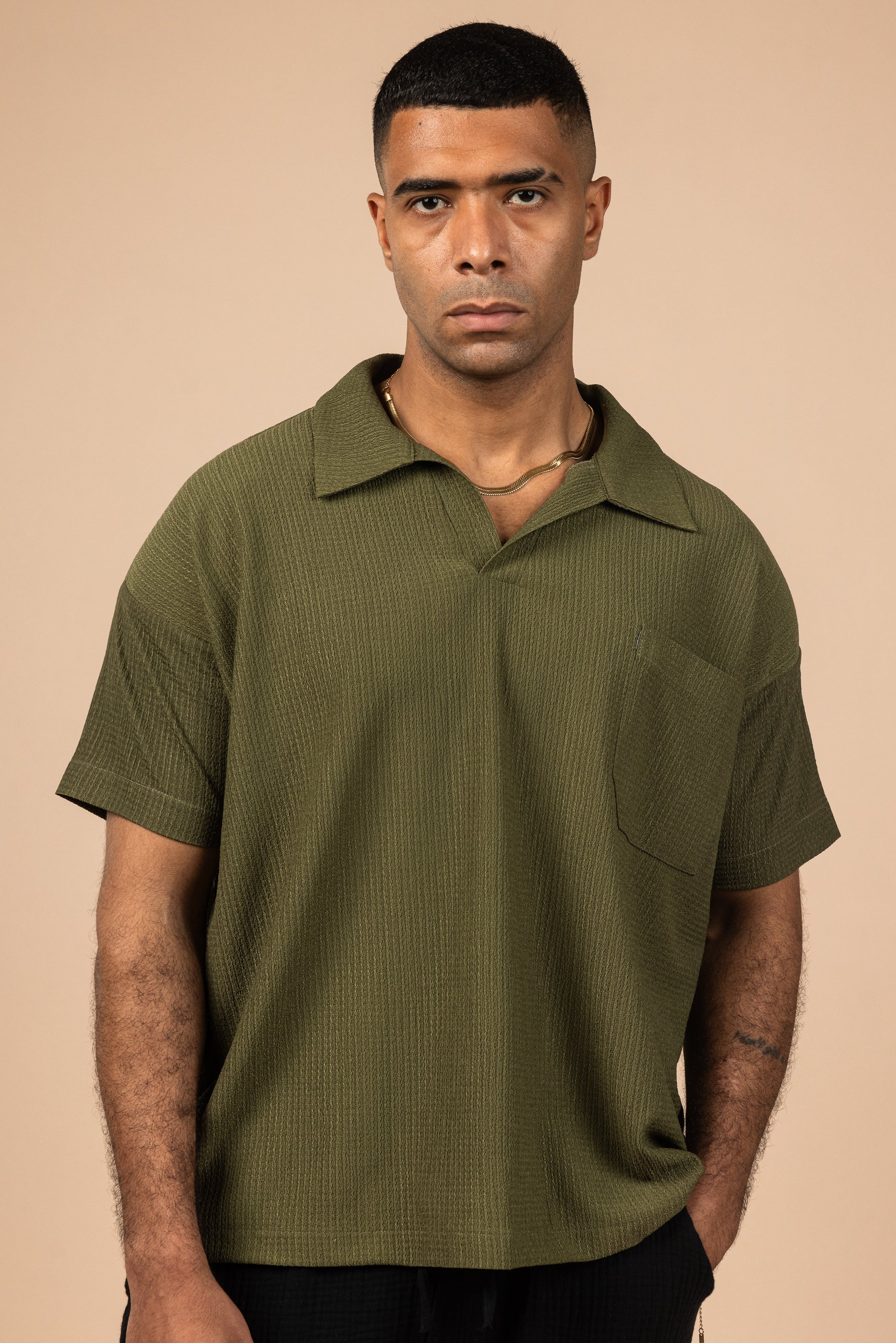 Textured Polo Shirt - Olive Green