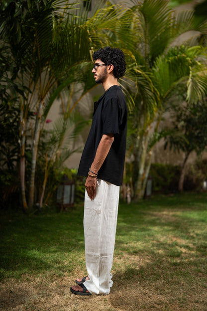 Oversized Short Sleeve Linen Shirt - Black