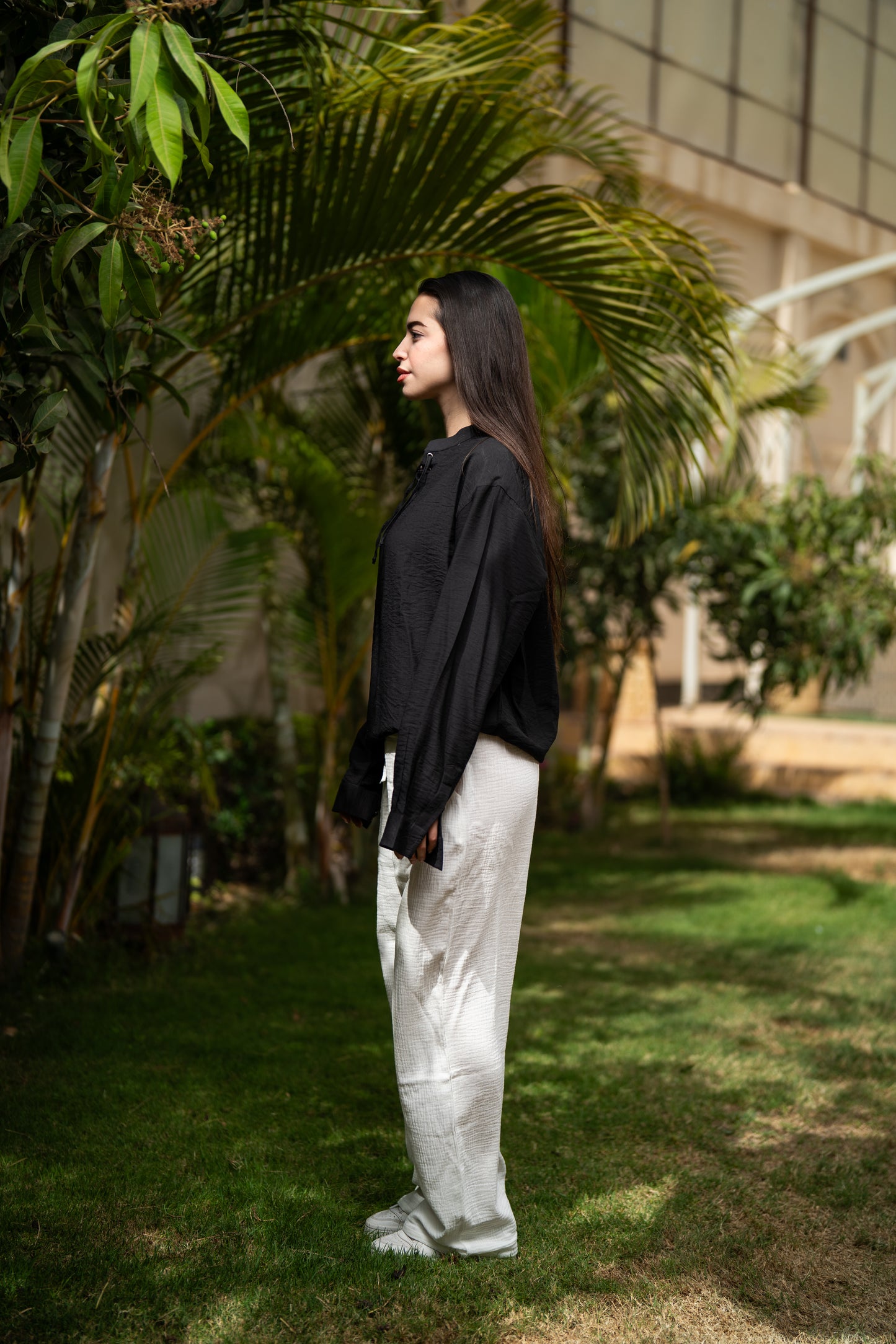 Oversized Long Sleeve Linen Shirt - Black