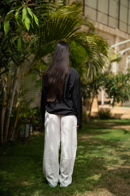 Oversized Long Sleeve Linen Shirt - Black