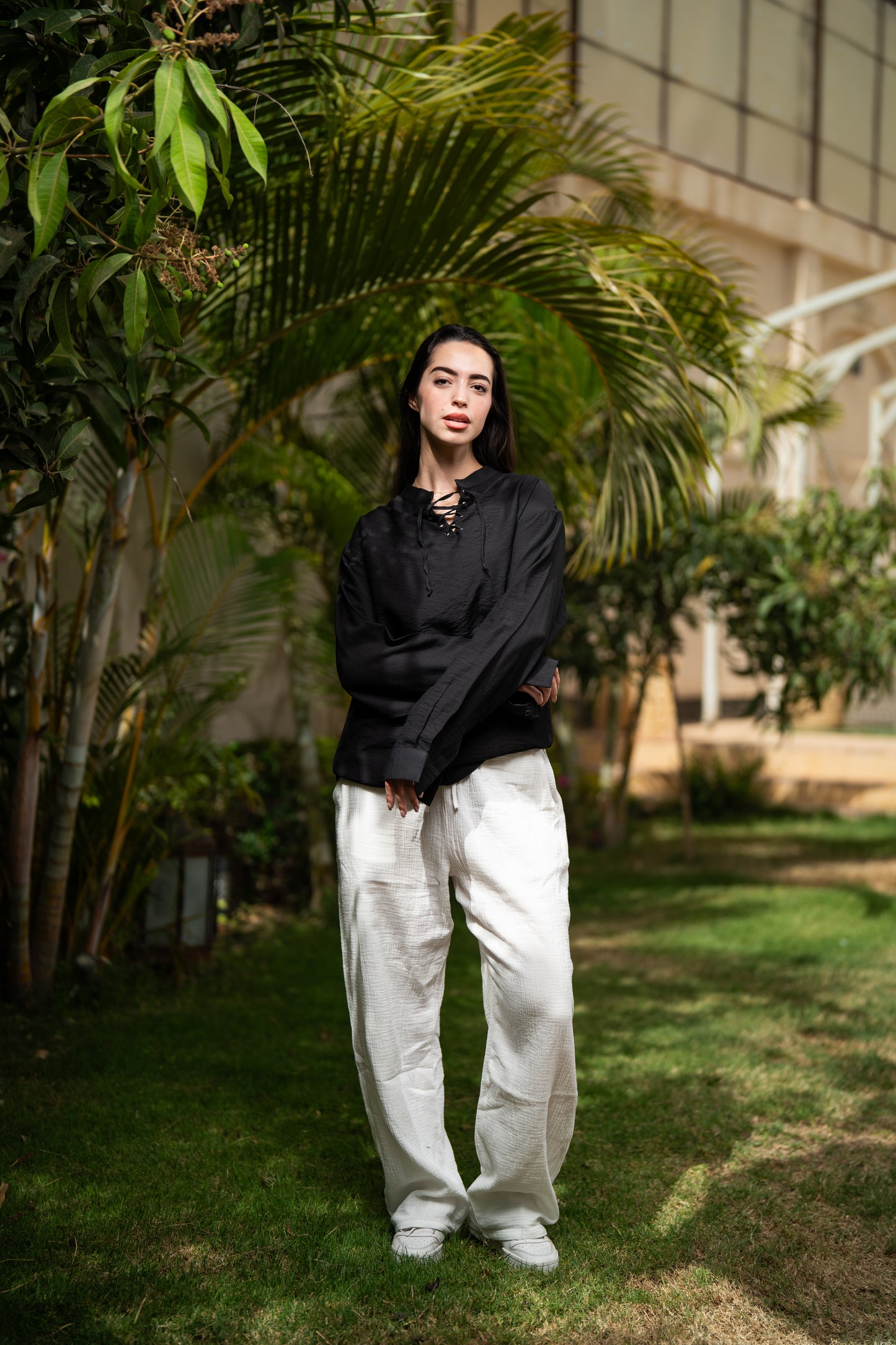 Oversized Long Sleeve Linen Shirt - Black