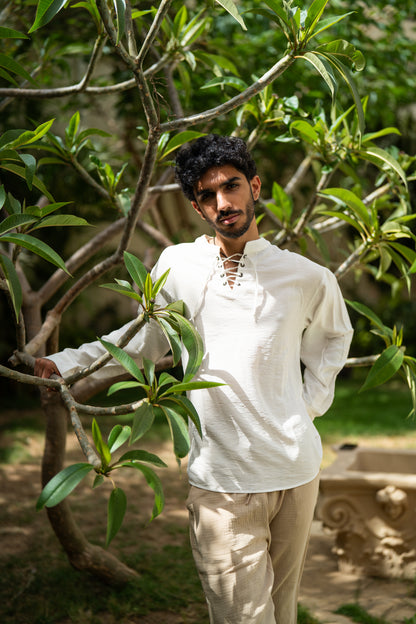 Oversized Long Sleeve Linen Shirt - White