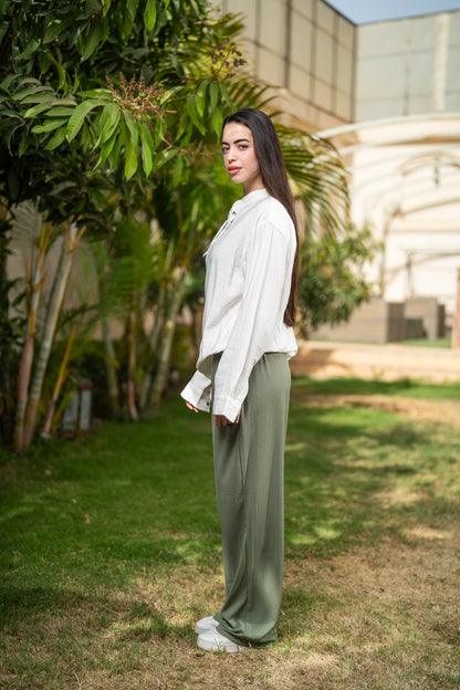 Oversized Long Sleeve Linen Shirt - White