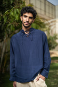 Oversized Long Sleeve Linen Shirt - Navy