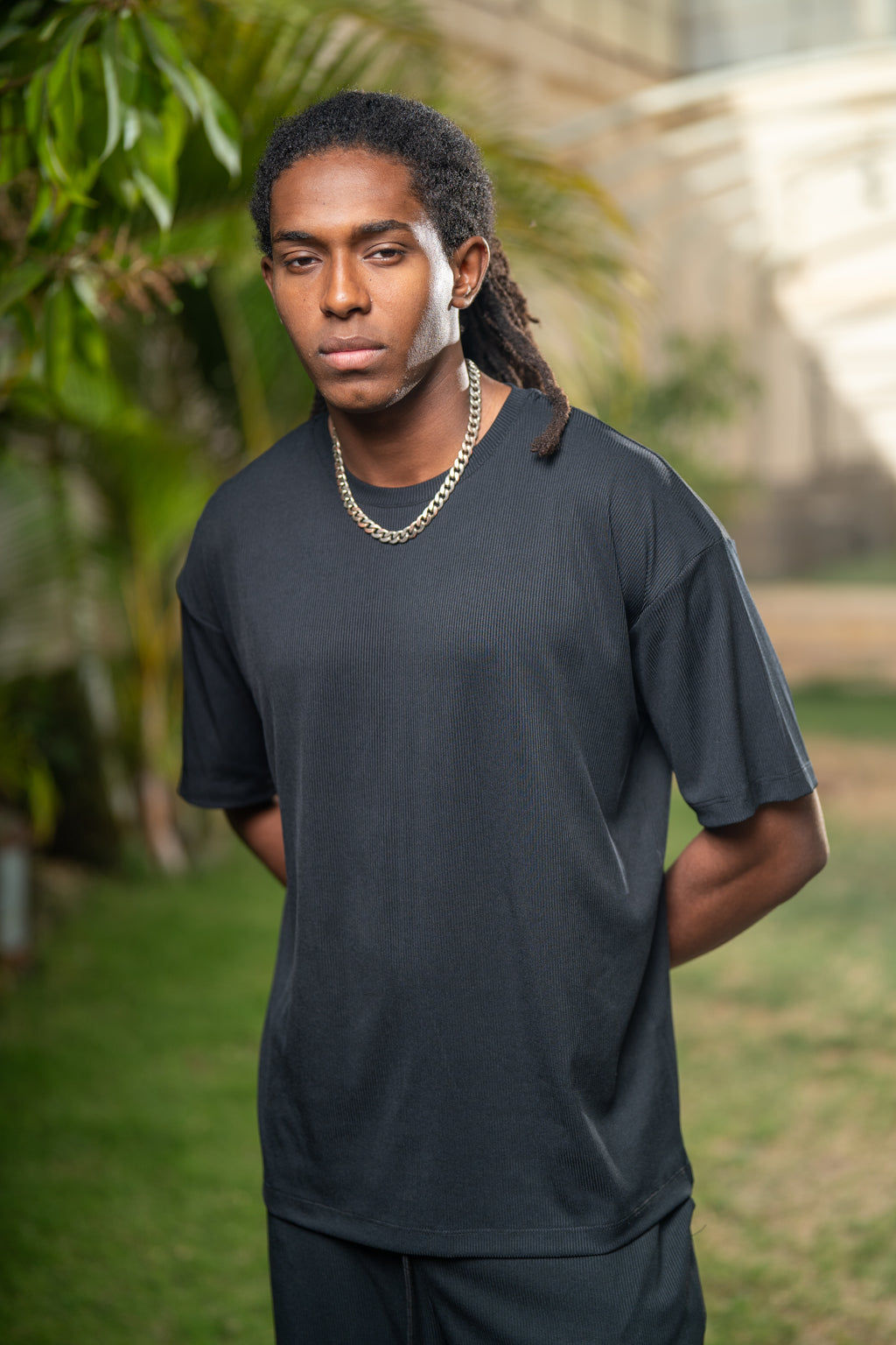 Oversized Ribbed T-Shirt - Black