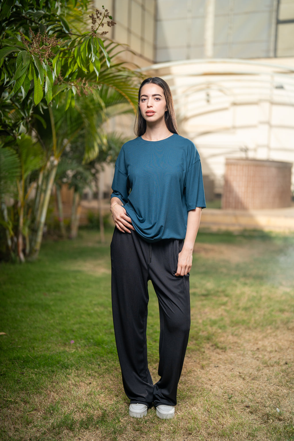 Oversized Ribbed T-Shirt - Petroleum