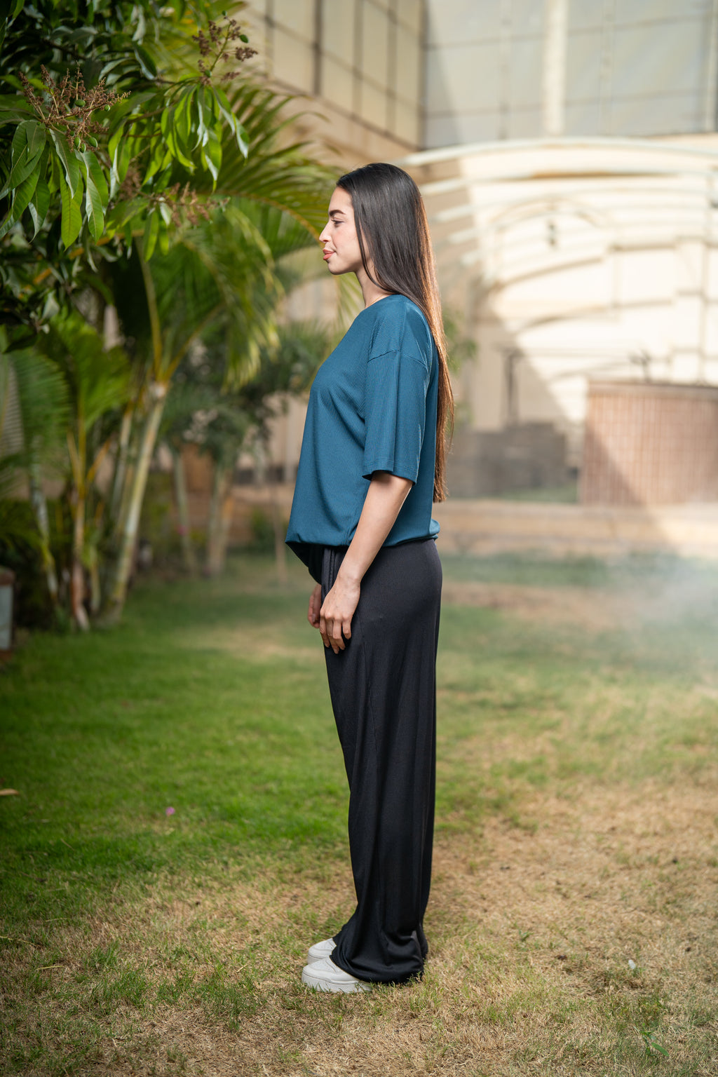 Oversized Ribbed T-Shirt - Petroleum