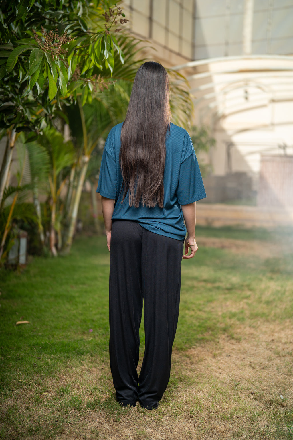 Oversized Ribbed T-Shirt - Petroleum
