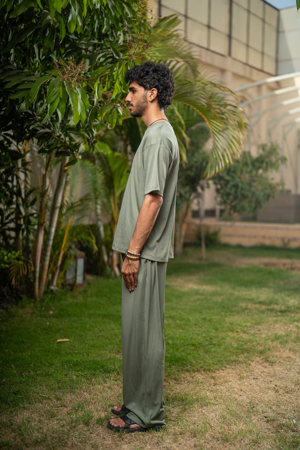 Oversized Ribbed T-Shirt - Green