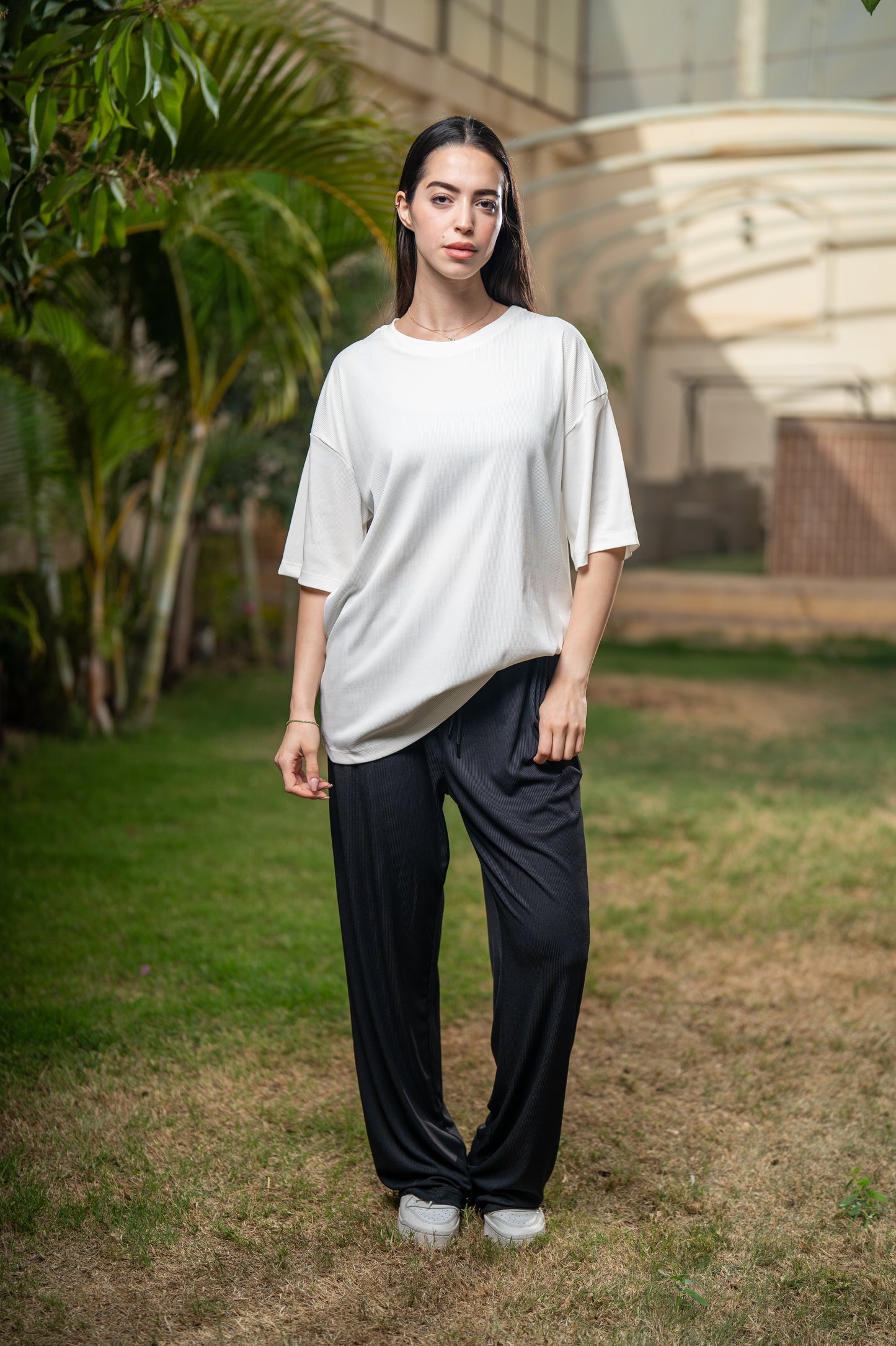 Oversized Pleated T-Shirt - White