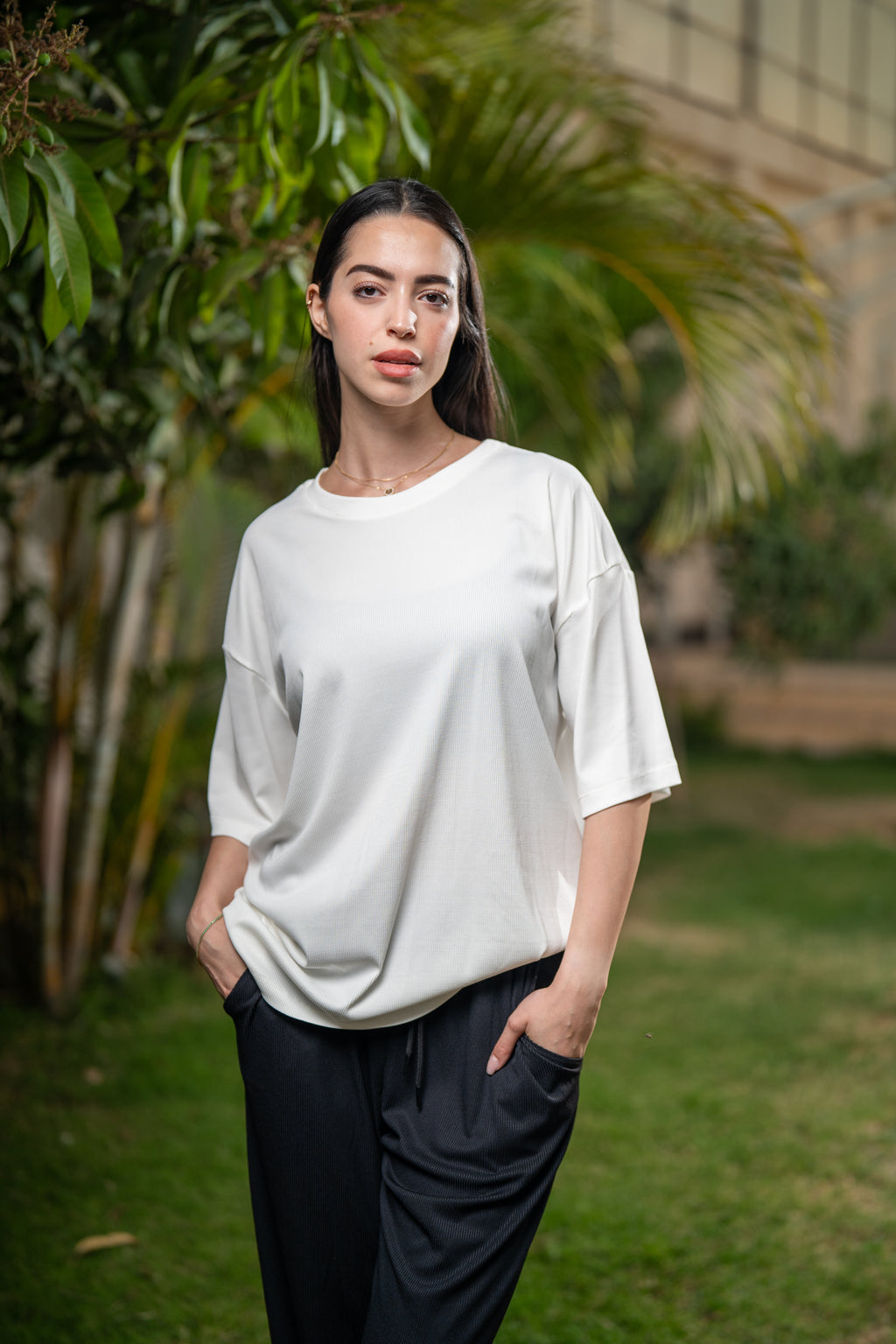 Oversized Ribbed T-Shirt - White