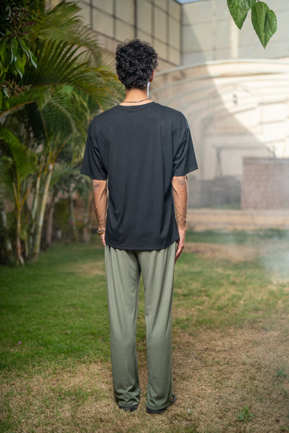 Oversized Pleated T-Shirt - Black