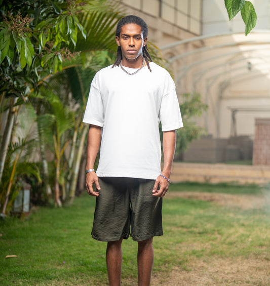 Oversized Linen Shorts - Olive Green