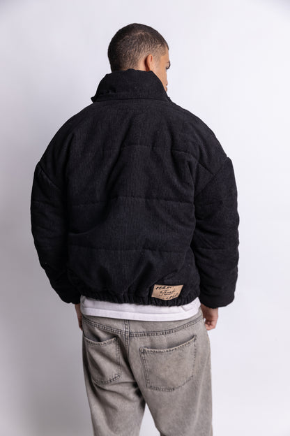 Cropped Corduroy Puffer Jacket - Black